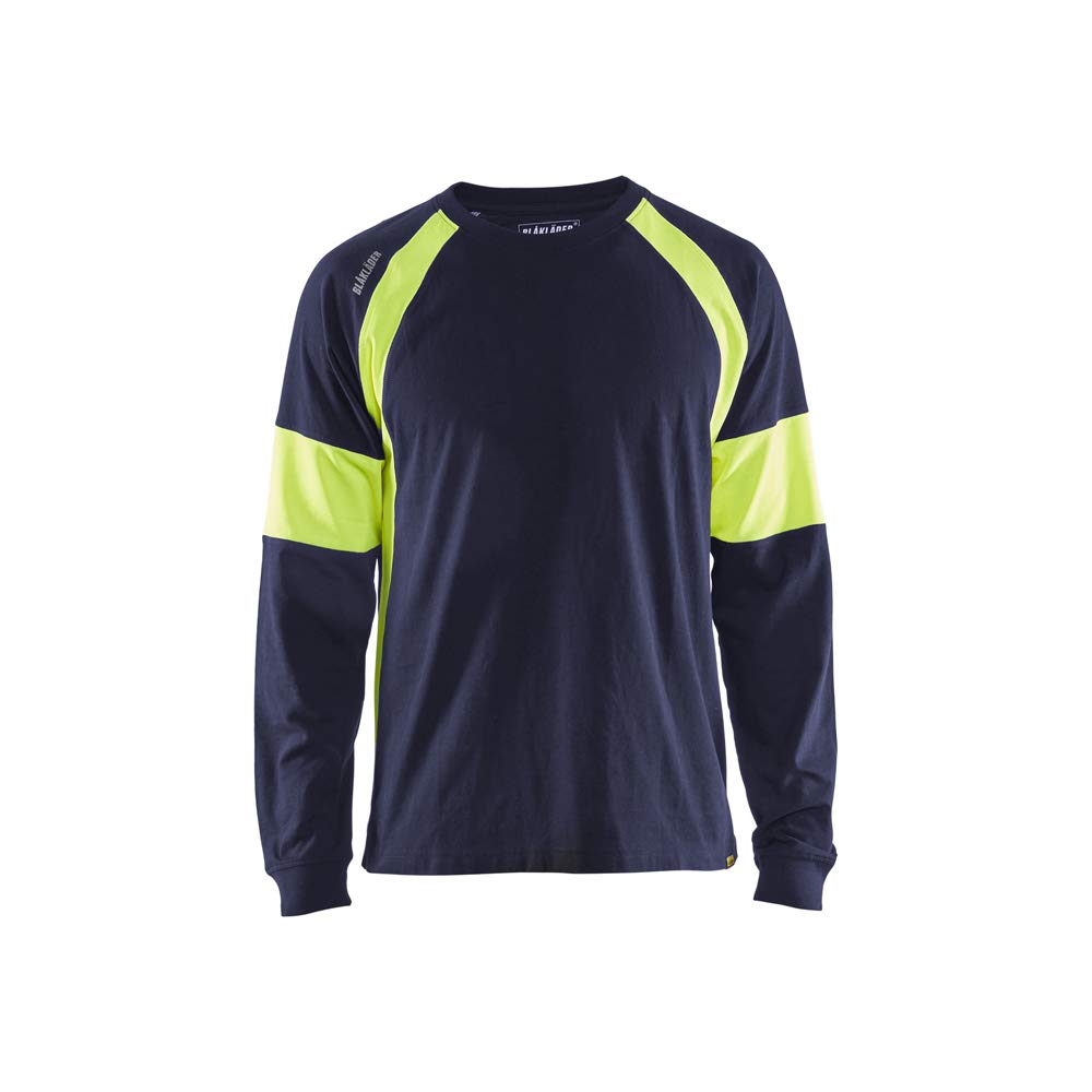 Blaklader 352010308833XXL - Camiseta de Manga Larga, Color Azul Marino/Amarillo de Alta Visibilidad, Talla XXL