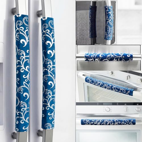 Volecy Refrigerator Handle Covers, Set of 6, Washable Velvet Appliance Door Handle Covers, Adjustable Handle Protectors, Kitchen Decor Keep Clean for Fridge Oven Stove Microwave Dishwasher(Navy Blue)