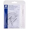 STAEDTLER Math Set - 4 pc Geometry Kit for Students - School Supplies with Clear Protractor, 6in Ruler & 2 Triangles Metric & Imperial Scales