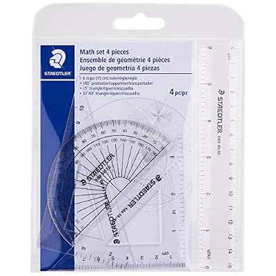 STAEDTLER Math Set - 4 pc Geometry Kit for Students - School Supplies with Clear Protractor, 6in Ruler & 2 Triangles Metric & Imperial Scales