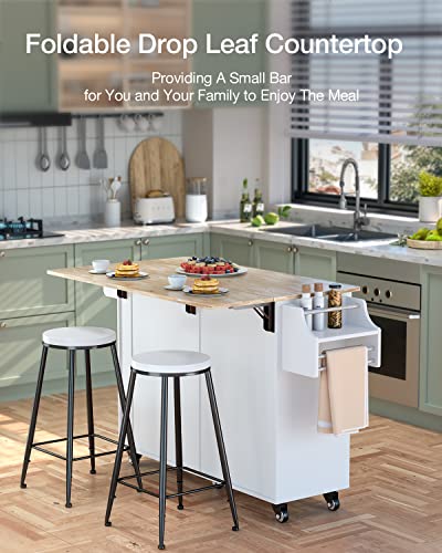 Qsun Kitchen Island On Wheels Kitchen Cart With Rubber Wood Top, Mobile Kitchen Island With Double Storage Cabinet And Drawers, Island Table For Kitchen (White) #TOP6