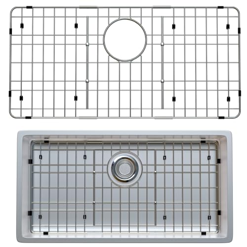 Large Sink Protector for Kitchen, Metal Sink Bottom Grid 28.9" X 14.3", Stainless Steel Kitchen Sink Grate with Rear Drain Hole, Kitchen Sink Rack with Strainer for Single Bowl by MIYUPTC - Used condition - CA$39.25