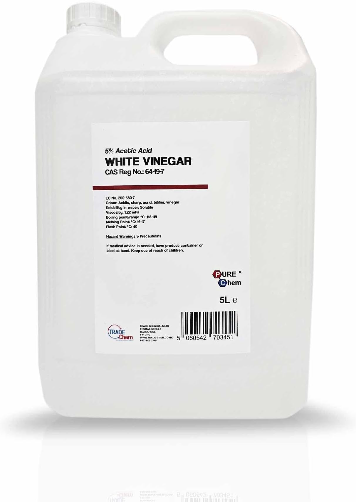 White Vinegar 5L - Food Grade Suitable for Cleaning, Cooking, Baking, Pickling, Marinating, Weed Killer