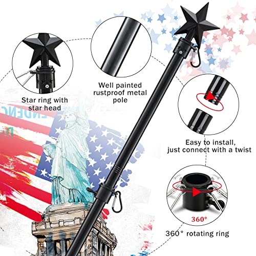 Flag Pole Holder for Outside House - 5ft Tangle Free Porch Flag Pole Kit with Mount Bracket,Heavy Duty American Flag Poles for 3x5 Flags Outdoor,Decorative Metal Flagpole for Porch,Garage - Black