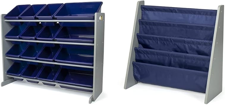 Humble Crew Toy Storage Organizer with 16 Bins and Kids Bookshelf 4 Tier Book Organizer