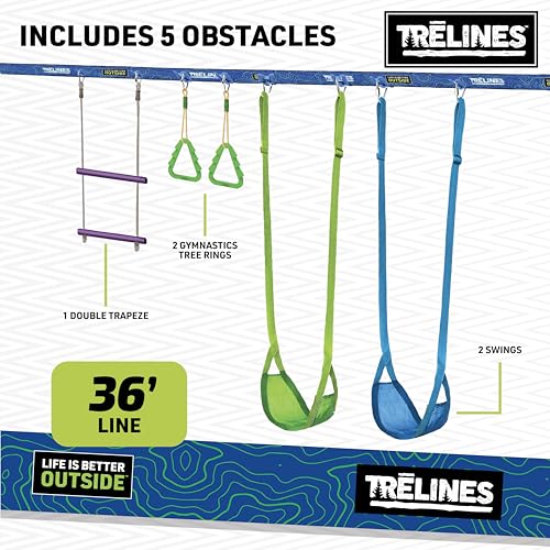 Trelines Swingset Gymnastics Kit 36 ft - Slackline Swing Set for Backyard, Monkey Bars & Gymnastics Line - 2 Swings, Double Trapeze bar, 2 Gym Rings - Outdoor Playset for Kids - Ages 3+ Holds 500 lbs. by Trelines - Image 7