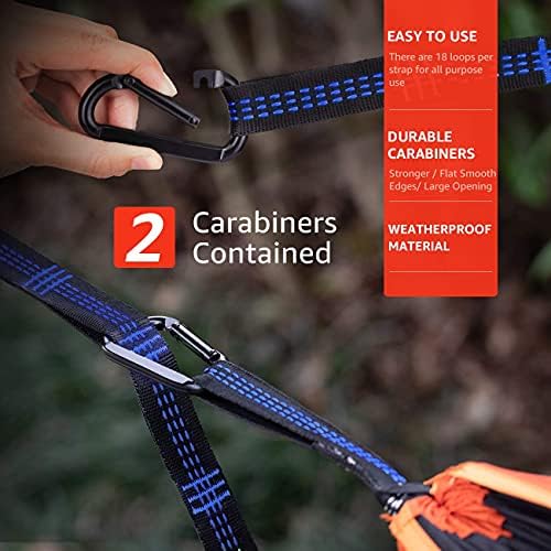 Overmont TreeStraps-Set, Zestaw Do Mocowania Hamaka, 1 Para, Z 18 Szlufkami, 280cm x 2,5cm, Maksymalnie 300kg, Na Kemping, Wędrówki, Piknik, Podróż