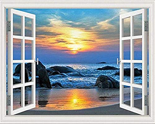 Peinture au diamant 5D mer fenêtre idée cadeau anniversaire artisanal original