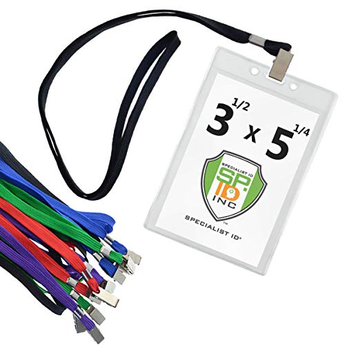 10 Pack - Clear Vertical Large Credential Id Badge Holders (3 1/2 X 5 1/4) With Premium Quality Bulldog Clip Lanyards For Vip, Press Pass & More By Specialist Id (4X6 Outside) (Assorted Colors) #TOP8