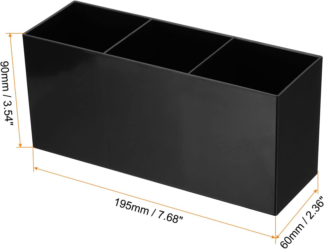 PATIKIL 3 Compartments Clear Acrylic Pen Holder, 2 Pack Pencil Holder Pen Organizer Pencil Cup Makeup Brush Holder Square for Countertop Desk, Black