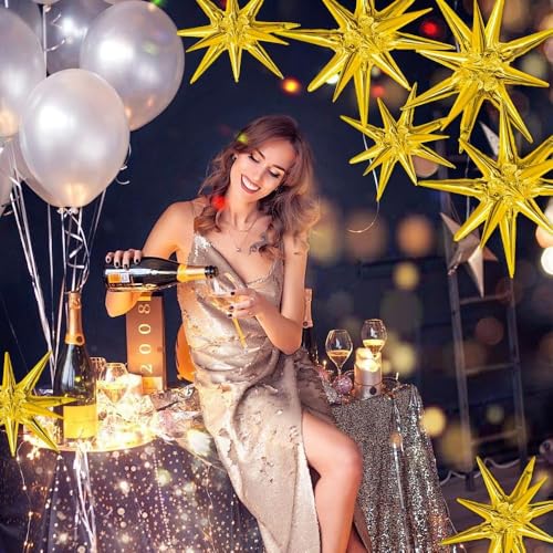 Image of 7 pcs 22 Inch Golden Foil Star Ballons, 4D Large Foil Balloons with Metallic Star for 70s Disco Dance Birthday Graduation New Year (Gold Stars 7pcs)