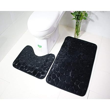 Olivia Rocco Miami 2 Piece Bath Mat & Pedestal Set, Non Slip Bathroom Set (Black) : Amazon.co.uk ...