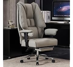 Deal Alert: EXCEBET Big and Tall Office Chair 400lbs Wide Seat, Leather High Back Executive Office Chair with Foot Rest, Ergonomic Chairs Lumbar Support for Lower Back Pain Relief (Light Grey) - 10% Off!
