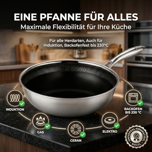 FIXLINE® BLACK FOREST Wokpfanne 28cm - Keramische Beschichtung - alle Herdarten inkl. Induktion - Backofengeeignet bis 230°C - Einfache Reinigung - Neuheit 2025 6