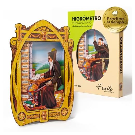 Higrómetro Fraile del Tiempo – Higrómetro de Cabello Monje del Tiempo, indicador tradicional del clima y la humedad – Fabricado en España (Clásico)