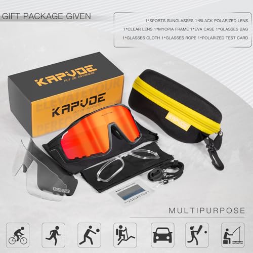 Image of KAPVOE 3 Lens & Polarized Cycling Sunglasses Men Women MTB Running K76 | 3-lens and polarized sports eyewear for men and women, designed for cycling, MTB, running and fishing