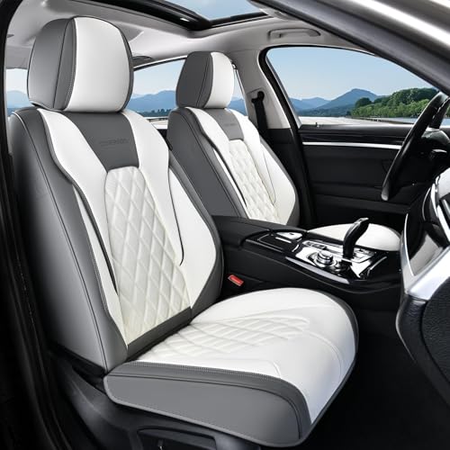 Image of Coverado Automotive Seat Covers, Waterproof Seat Covers for Cars, Car Seat Cover, Faux Leather Car Seat Covers 2 Pack Car Seat Cushion Protector Universal Fit for Most Cars SUV Trucks - Gray&White