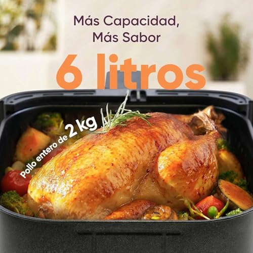 azorex Freidora de Aire sin Aceite de 6 L, Air Fryer Caliente, 8 Programas, Pantalla Digital, Temperatura Ajustable 80-200°C, Temporizador 60 min, Fácil de Limpiar (6 L) - imagen 6