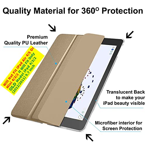 Image of DuraSafe Cases for iPad 2nd 2011 3rd 4th Gen 2012-9.7 Inch [iPad 4 iPad 3 iPad 2 Old Model ] A1396 A1416 A1458 A1395 A1430 MC705HN /A MD328HN /A MD333HN /A Ultra Smart Auto Sleep /Wake PC Cover - Gold
