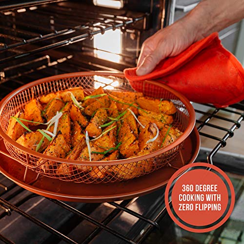 Chef Pomodoro Copper Crisper Tray, Air Fryer Tray for Oven, Deluxe Air Fry in Your Oven, 2-Piece Set, Air Fryer Baking Pan, Air Fryer Basket for Oven (Round- Large)