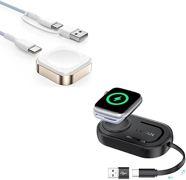 LVFAN Charger for Apple Watch Series 10 9, Fast Charging Retractable USB C & USB A iWatch Charger Cable Cord, Travel Magnetic Wireless Charger for Apple Watch Series 10 9 8 7 6 5 4 SE Ultra 2