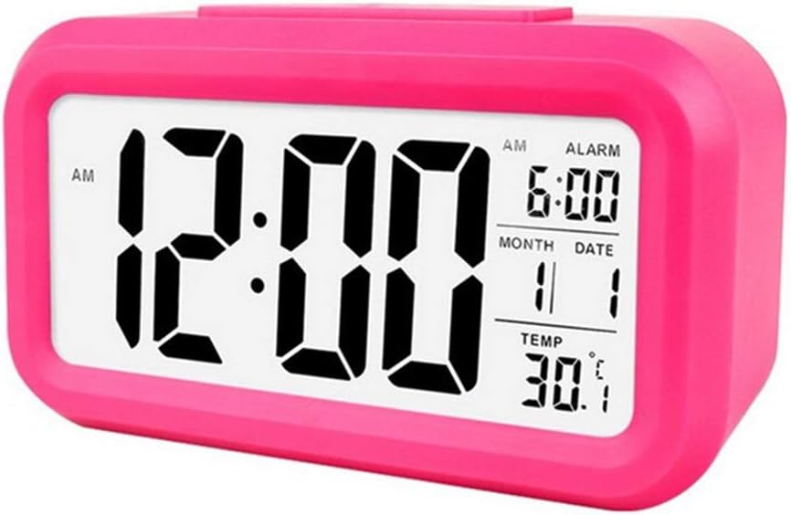 douself Smart Digital Alarm Clock with Date and Temperature Snooze Button on Top Battery Operated Rectangle Desk Clock with Night Light for Bedroom Kids Children Girls Boys