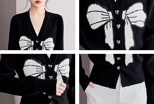 Image of LAI MENG FIVE CATS Women's V-Neck Sweaters Long Sleeve Button Knit Tops Casual Blouse