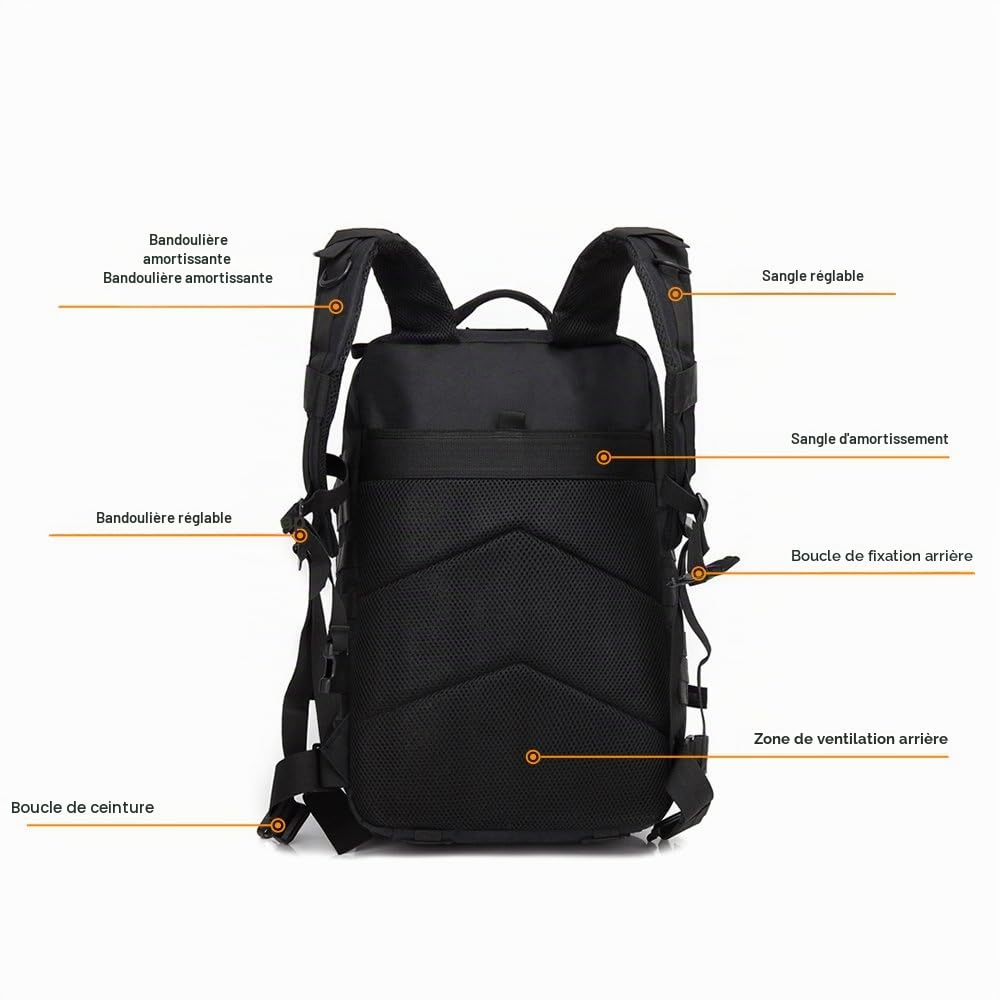 Sac à Dos Tactique, 45L Sac Militaire Molle pour Randonnée, Camping, Chasse et Voyage en Plein Air pour Hommes et Femmes