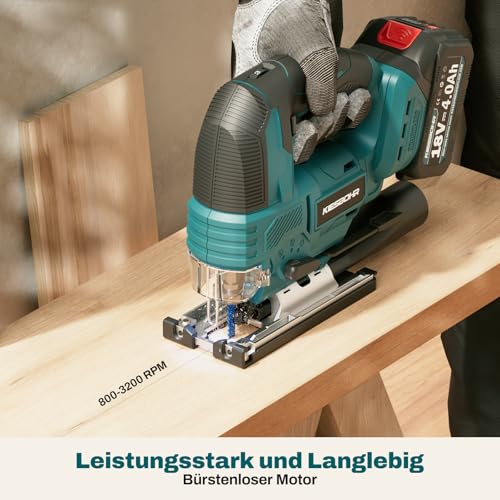 KIESBOHR DIY Electric Jigsaw CSJ001, Compatible with Makita 18V Battery, Brushless Motor, Maximum 45° Bevelling Angle, 26 mm Cutting Stroke, 2 Blades (Batteries Not Included) 4 KIESBOHR DIY Electric Jigsaw CSJ001, Compatible with Makita 18V Battery, Brushless Motor, Maximum 45° Bevelling Angle, 26 mm Cutting Stroke, 2 Blades (Batteries Not Included) - Image 4