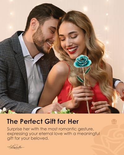 Image of 24K Gold Dipped Real Rose, Preserved Gift for Her, Turquoise Blue