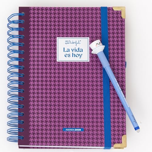 Mr. Wonderful - Agenda Anual Office 2026 Vista Diaria + Bolígrafo Bobo Borrable - La vida es hoy