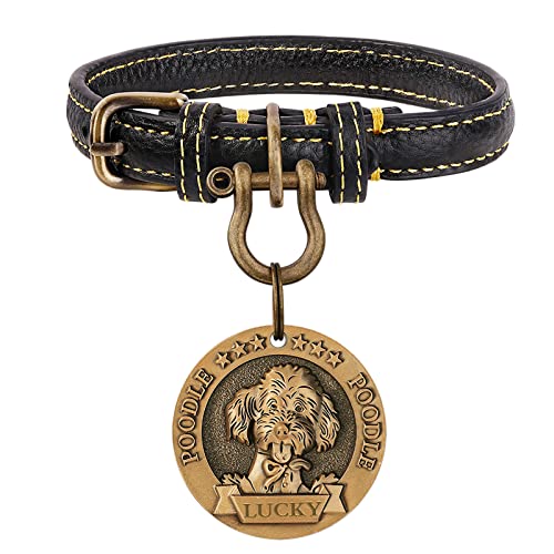 Personalized Dog Leather Collars ID Tags Sets with 3D Breeds Effect,Laser Engraved Customized Alloy Name Tags for Small,Medium,Large Dog Brass Plating -Toy Poodle Personalized Dog Leather Collars ID Tags Sets with 3D Breeds Effect,Laser Engraved Customized Alloy Name Tags for Small,Medium,Large Dog Brass Plating -Toy Poodle