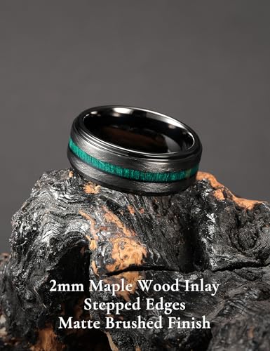 Image of King Will Nature Koa Wood Inlay Tungsten Carbide Wedding Ring 8mm Silver /Black /Gold /Green /Rose Gold /Blue Wedding Band for Men High Polished Anniversary Rings Comfort Fit Size 6-15