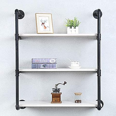 Industrial Pipe Shelving Wall Mounted,30in Rustic Metal Floating Shelves,Steampunk Real Wood Book Shelves,Wall Shelf Unit Bookshelf Hanging Wall Shelves,Farmhouse Kitchen Bar Shelving(3 Tier) Cover
