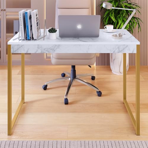 Mesa Industrial MEGA MARMORE/DOURADO Computador Diretor Pés de Ferro 90 cm Pés Dourado e Tampo Marmorizado