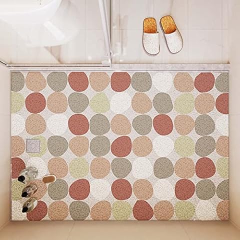 Walk in Shower Mat Non Slip PVC Plastic Silk Circle Quick Drain Drying Washable Rectangle Can Be Cut Cover