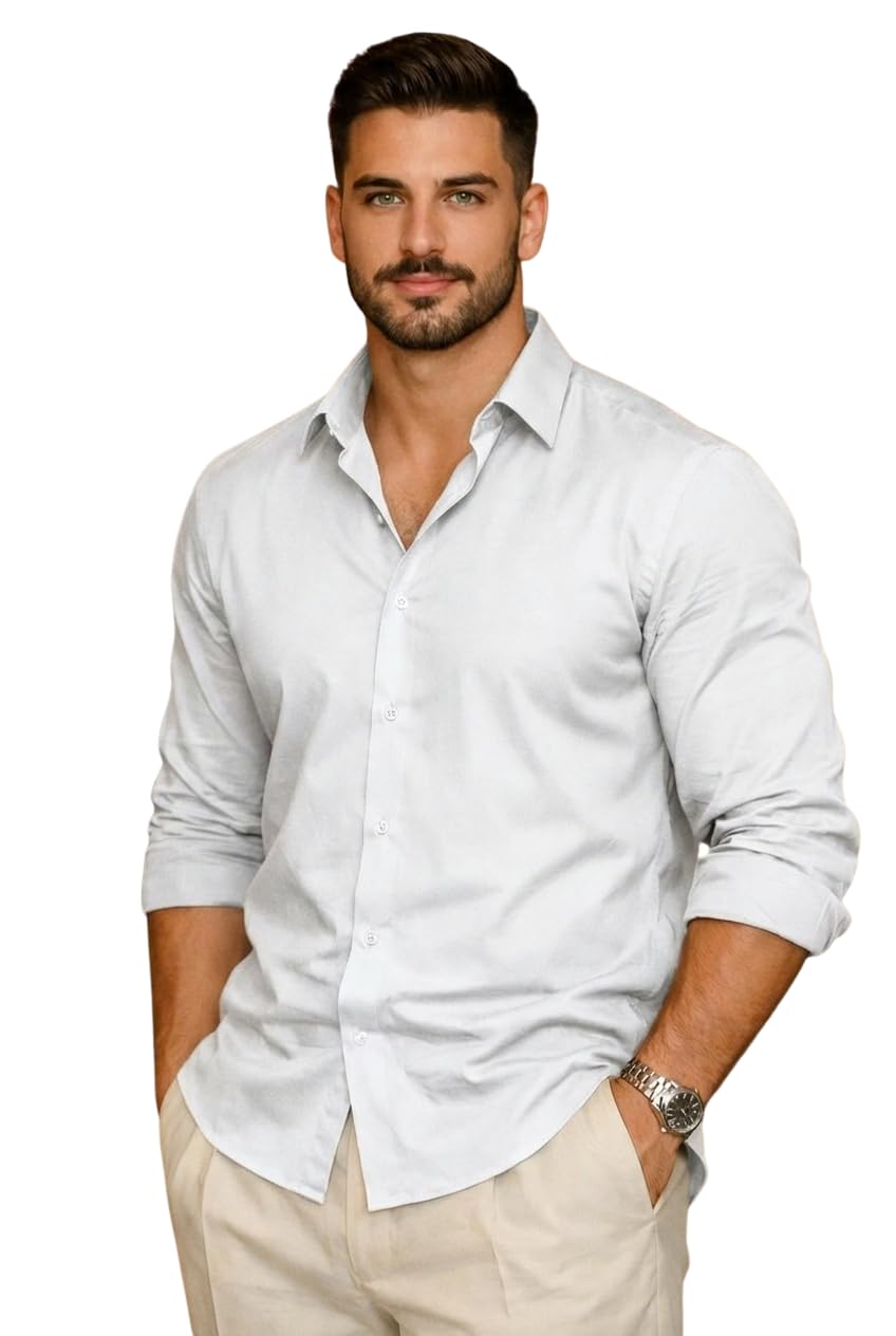Aurelia Men's Cotton Shirt with Stylish Full Sleeves Spread Collared Neck Solid Pattern Western Style Classic Fit and Standard Length - Beta in neutral
