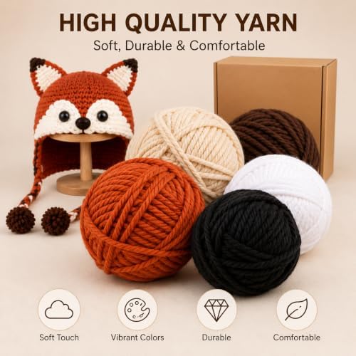 Pavemlo DIY Crochet Animal Hood Hat Kit Raccoon, inches, All-in-One Starter Pack Creative Crochet Activity, Creative Weekend Project with Guide, Yarn & Hook, Relaxing Leisure Gift - 4