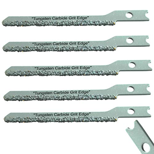 Fiberglass U Shank Scroll Jigsaw Blades Set 5 Carbide Grit Jigsaw Blades U Shank for Drywall Hardie Cement Backer Board Cement Siding Jigsaw U Shank Scroll Carbide Grit Jig Saw Blades for Curve Cuts