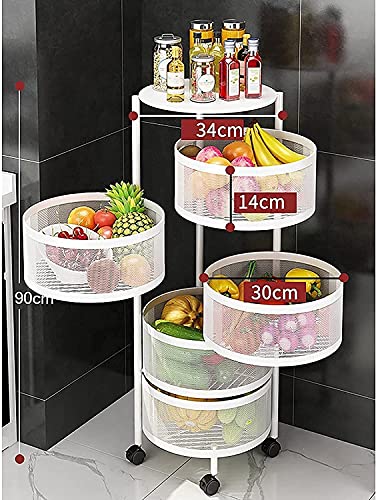 Cesta multicapa carrito de cocina cilíndrico con ruedas y estantes de 360° 4