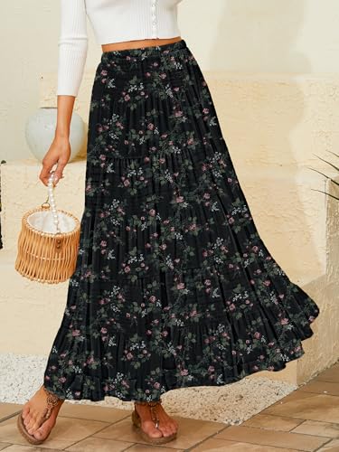 Image of NASHALYLY Women's Chiffon Elastic High Waist Pleated A-Line Flared Maxi Skirts