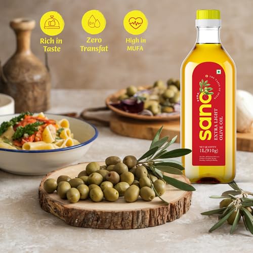 Image of Sano Extra Light Olive Oil 1 Litre | Product of Spain | Ideal for All Indian and Western Cuisines | Perfect for Cooking, Frying, Roasting, Grilling, and Baking | Versatile and Smart Cooking Oil