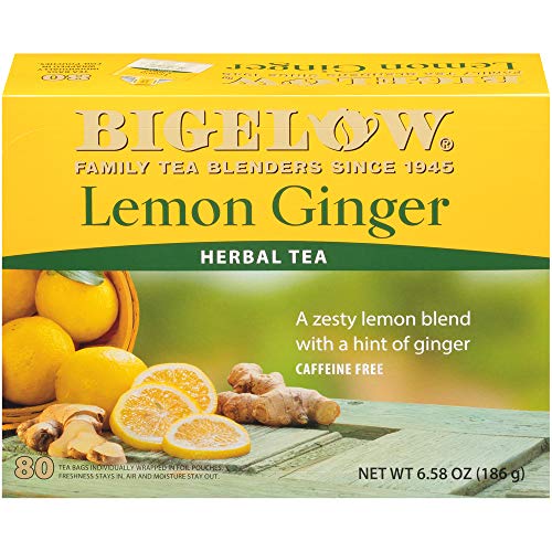 Bigelow Lemon Ginger, 80 Count Box (Pack of 1) Caffeine Free Herbal Tea , 80 Tea Bags Total