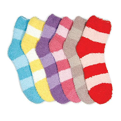 Image of Stanzino 6 PAIRS WOMEN COZY FUZZY NON SKID STRIPES SUPER SOFT WINTER SLIPPER SOCKS 9-11