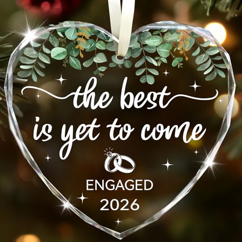 Engagement Gifts for Couples 2026, Glass Engagement Gifts for Newly Engaged Couples, Bride to Be, Women, Fiance, Bride to Be Gift, First Christmas Engaged Ornament 2026