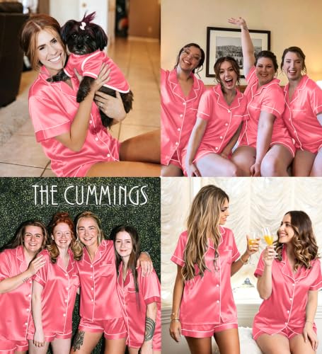 Image of SWOMOG Womens Silk Satin Pajamas Set Short Sleeve Sleepwear Button Down Top and Shorts Loungewear 2 Piece Pjs Set XS-3XL