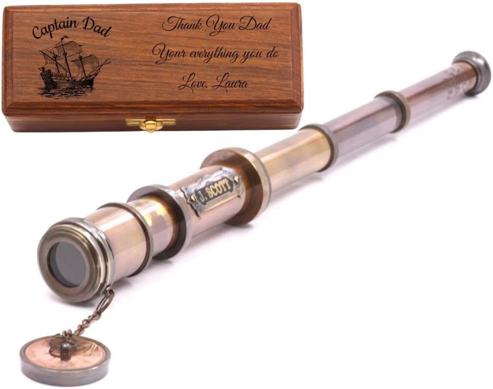 Personalzied Telescope Antique Replica Marine Nautical Deor Collectiable Spyglass Engarved Telescope, Unusal Gift to Son, Grandson… (J.Scott (Full Brass))