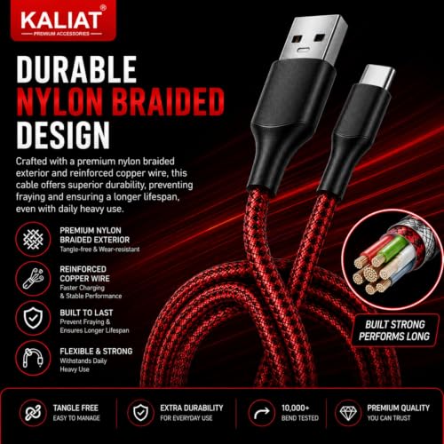 Image of Type C Cable Fast Charging | Warp /Dash Charge Compatible with All OnePlus & Type C Devices | USB A to Type C Cable | Fast Data Sync & Smart Protection Chip for Safe Power Control (RED -100W, Braided)