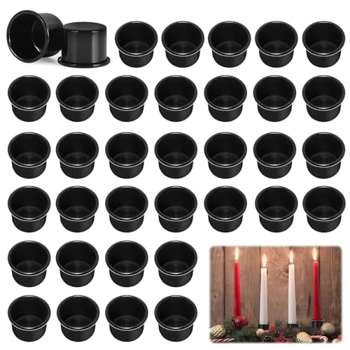 36 Stück Schwarze Kerzenhalter für Stabkerzen, Mini Kerzenständer Deko Kerzenständer Klein Kerzenhalter Metall Kerzeneinsätze, Kerzentüllen für Hochzeit Geburtstag Esszimmerdeko