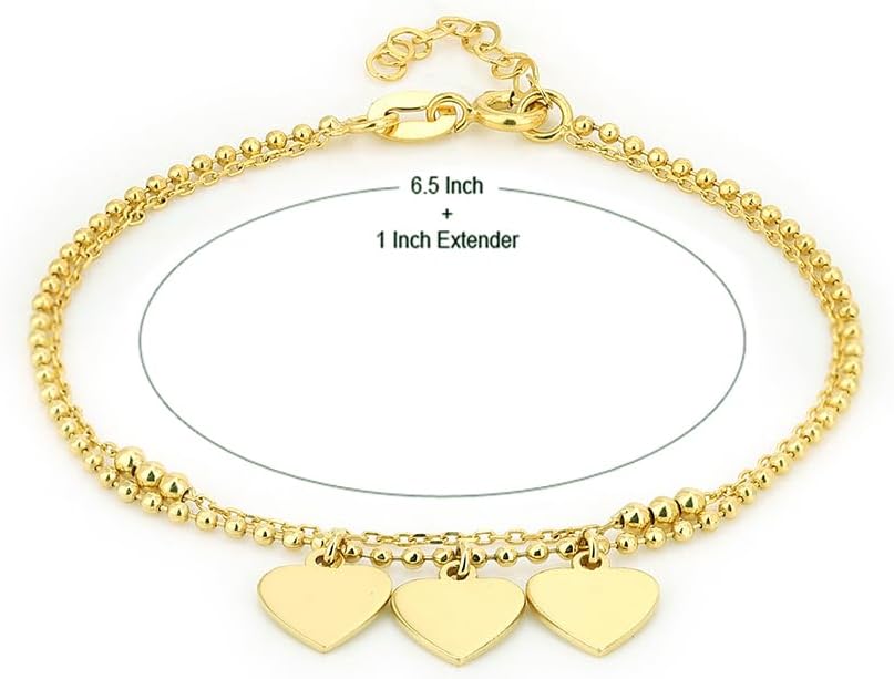 Vanbelle Genuine 18K Gold Plated Jewelry - Double Layered Beaded Chain Multi-Hearts Bracelet - Beautifully Handcrafted for Women - 6.5" Long + 2" Extender - Image 4